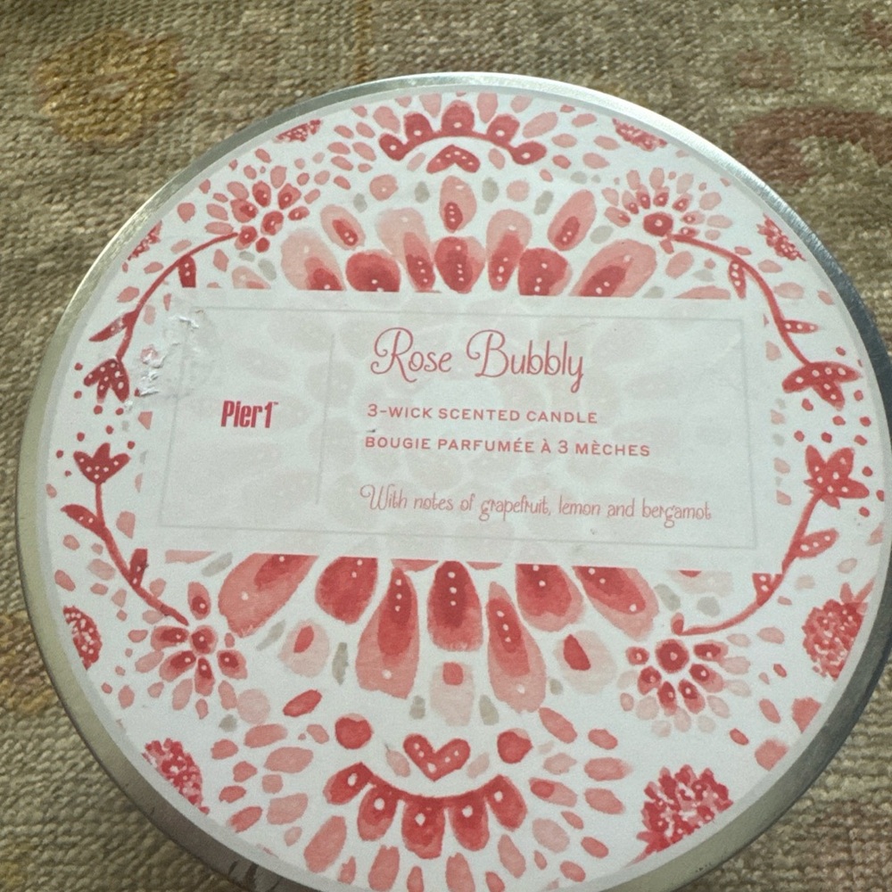 Pier 1 Rose Bubbly Scented Candle Rose Bubbly 3 wick DISCONTINUED NEW